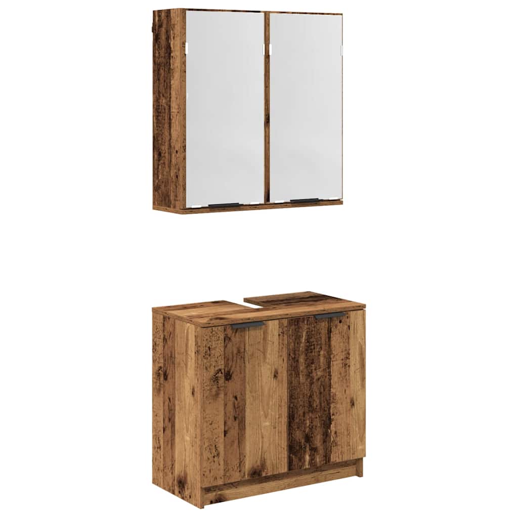 vidaXL Badezimmerschrank-Set mit Regal mit Tür Altholz Holzwerkstoff