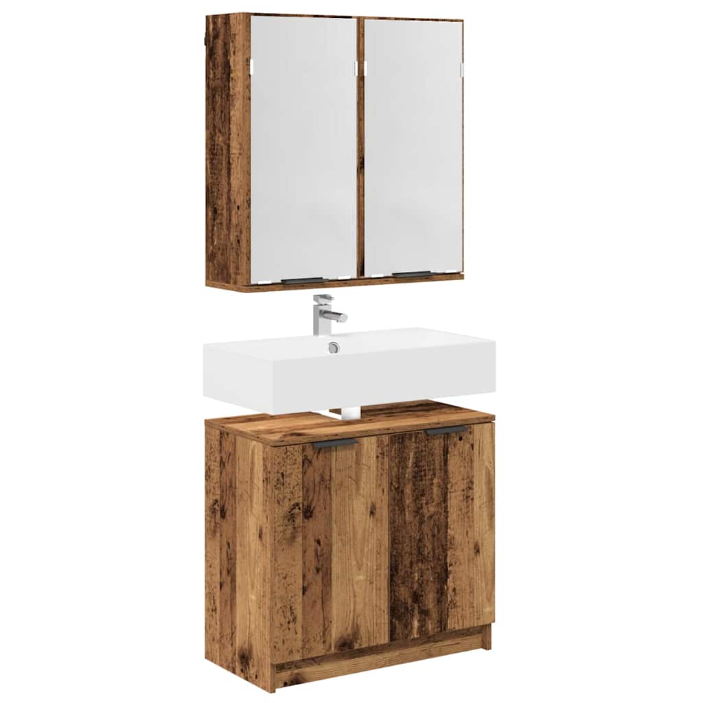 vidaXL Badezimmerschrank-Set mit Regal mit Tür Altholz Holzwerkstoff