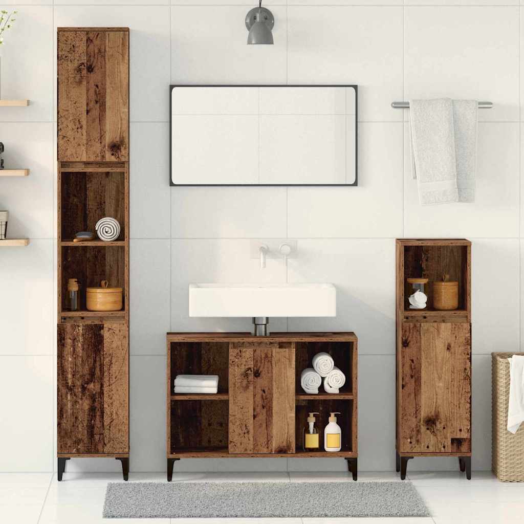 vidaXL Badezimmermöbel-Set mit Regal 3 pcs Altholz Holzwerkstoff