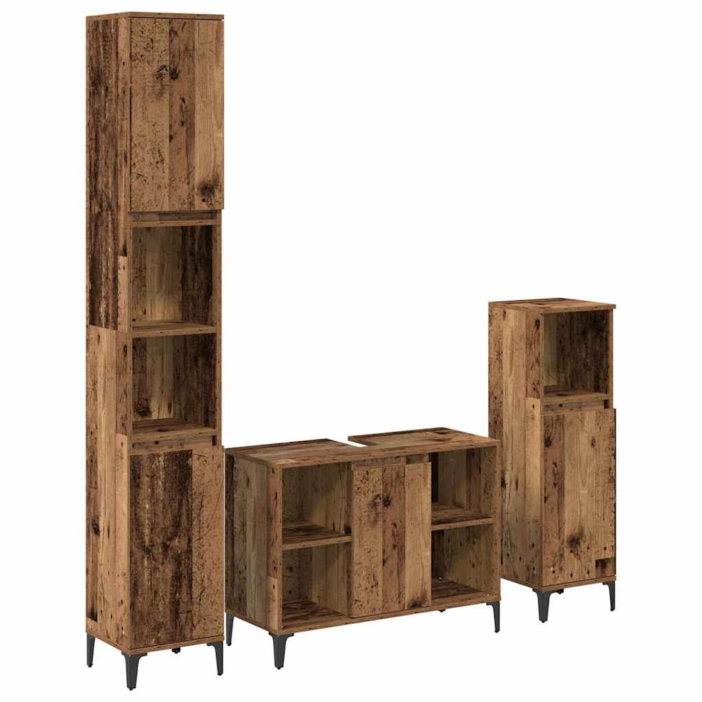 vidaXL Badezimmermöbel-Set mit Regal 3 pcs Altholz Holzwerkstoff
