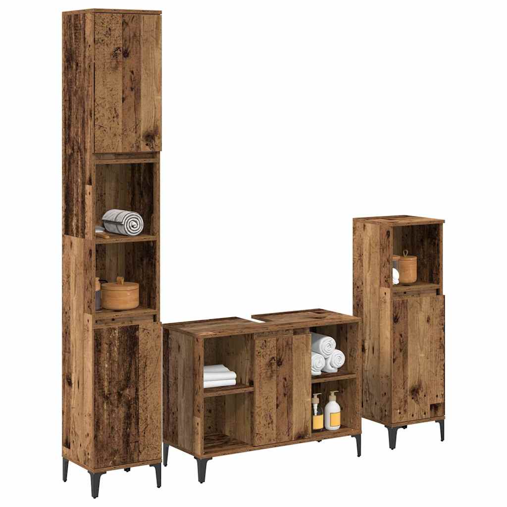 vidaXL Badezimmermöbel-Set mit Regal 3 pcs Altholz Holzwerkstoff