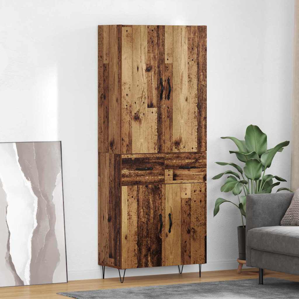 vidaXL Highboard mit Schubladen 2 pcs Altholz Ingenieurholz und Glas