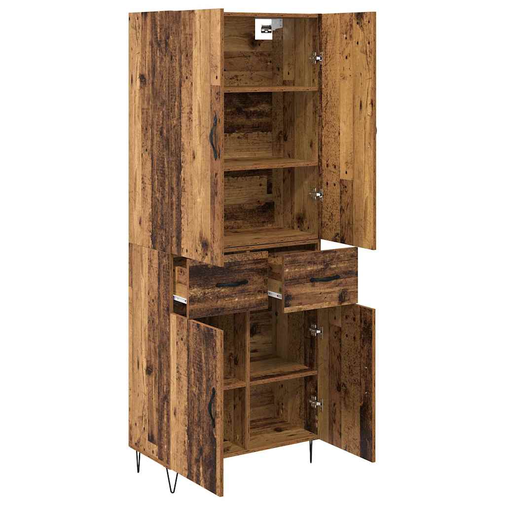 vidaXL Highboard mit Schubladen 2 pcs Altholz Ingenieurholz und Glas