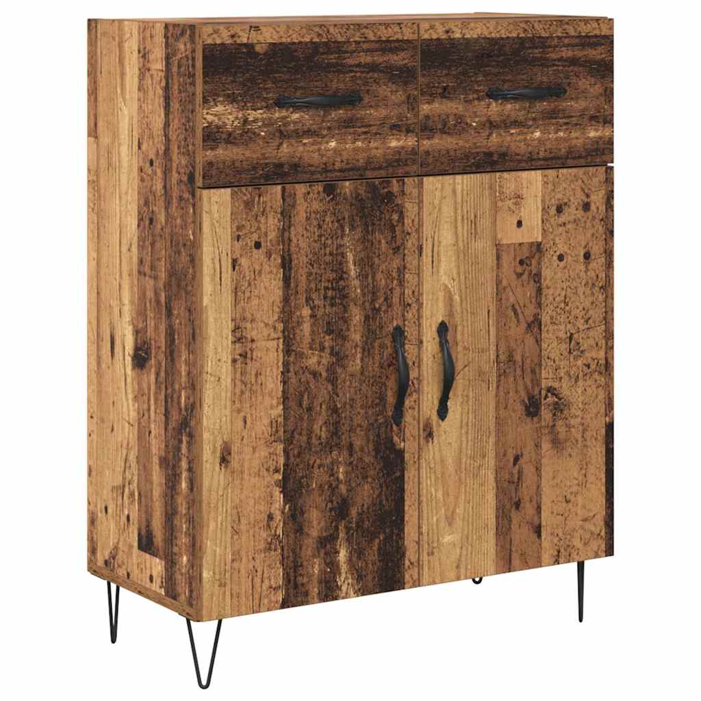 vidaXL Highboard mit Schubladen 2 pcs Altholz Ingenieurholz und Glas