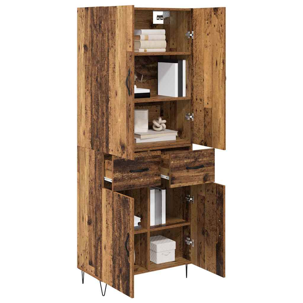 vidaXL Highboard mit Schubladen 2 pcs Altholz Ingenieurholz und Glas