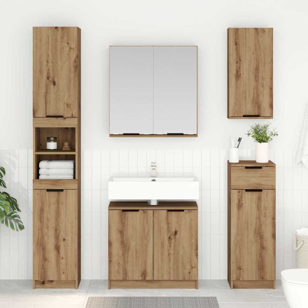 vidaXL Badezimmerschrank-Set mit Tür 3 pcs Artisan-Eiche Holzwerkstoff