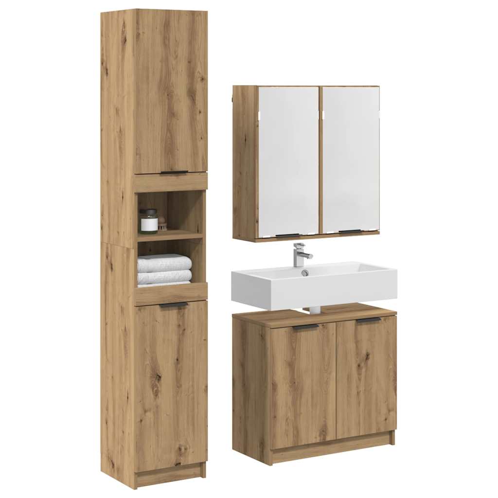 vidaXL Badezimmerschrank-Set mit Tür 3 pcs Artisan-Eiche Holzwerkstoff