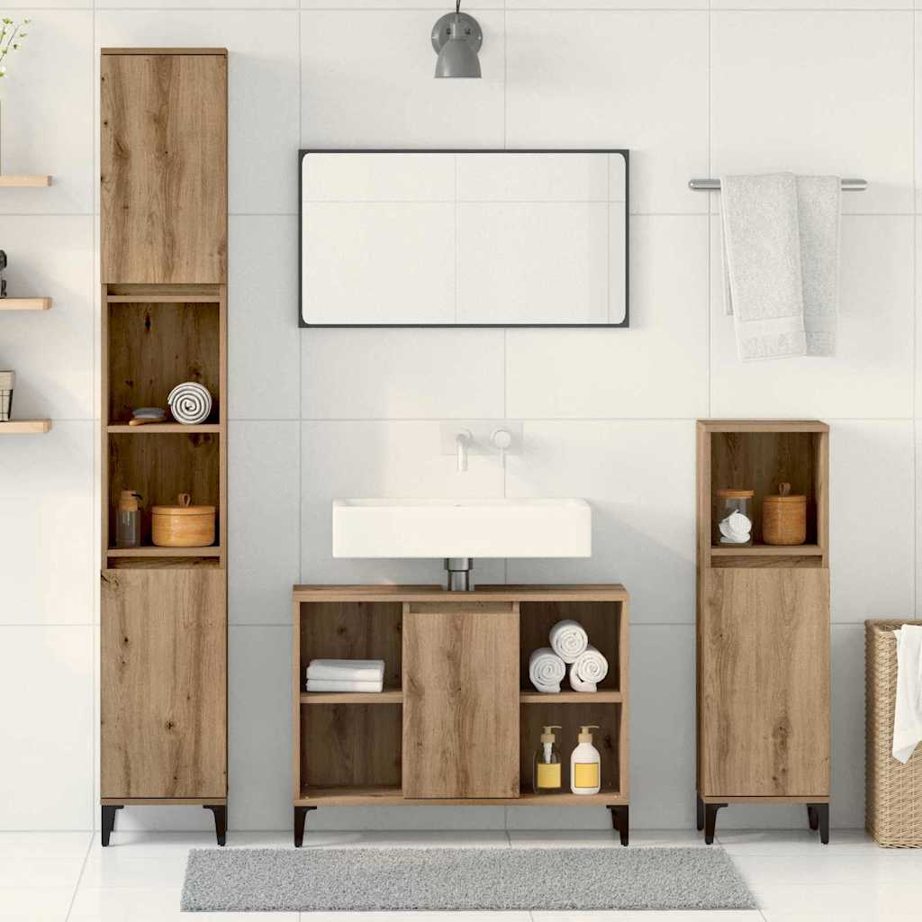 vidaXL Badezimmermöbel-Set mit Regal 3 pcs Artisan-Eiche Holzwerkstoff