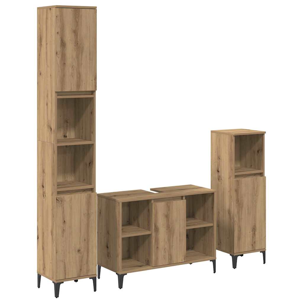 vidaXL Badezimmermöbel-Set mit Regal 3 pcs Artisan-Eiche Holzwerkstoff
