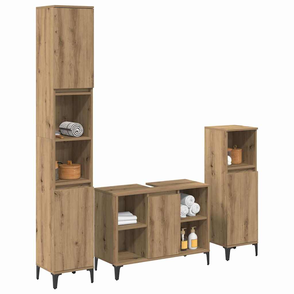 vidaXL Badezimmermöbel-Set mit Regal 3 pcs Artisan-Eiche Holzwerkstoff