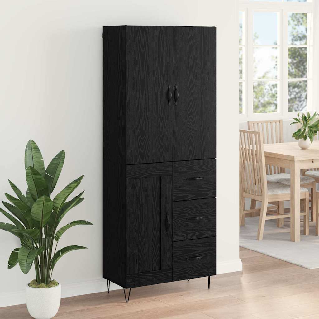 vidaXL Highboard 2 Stück Schwarz Eichen-Optik Ingenieurholz und Glas