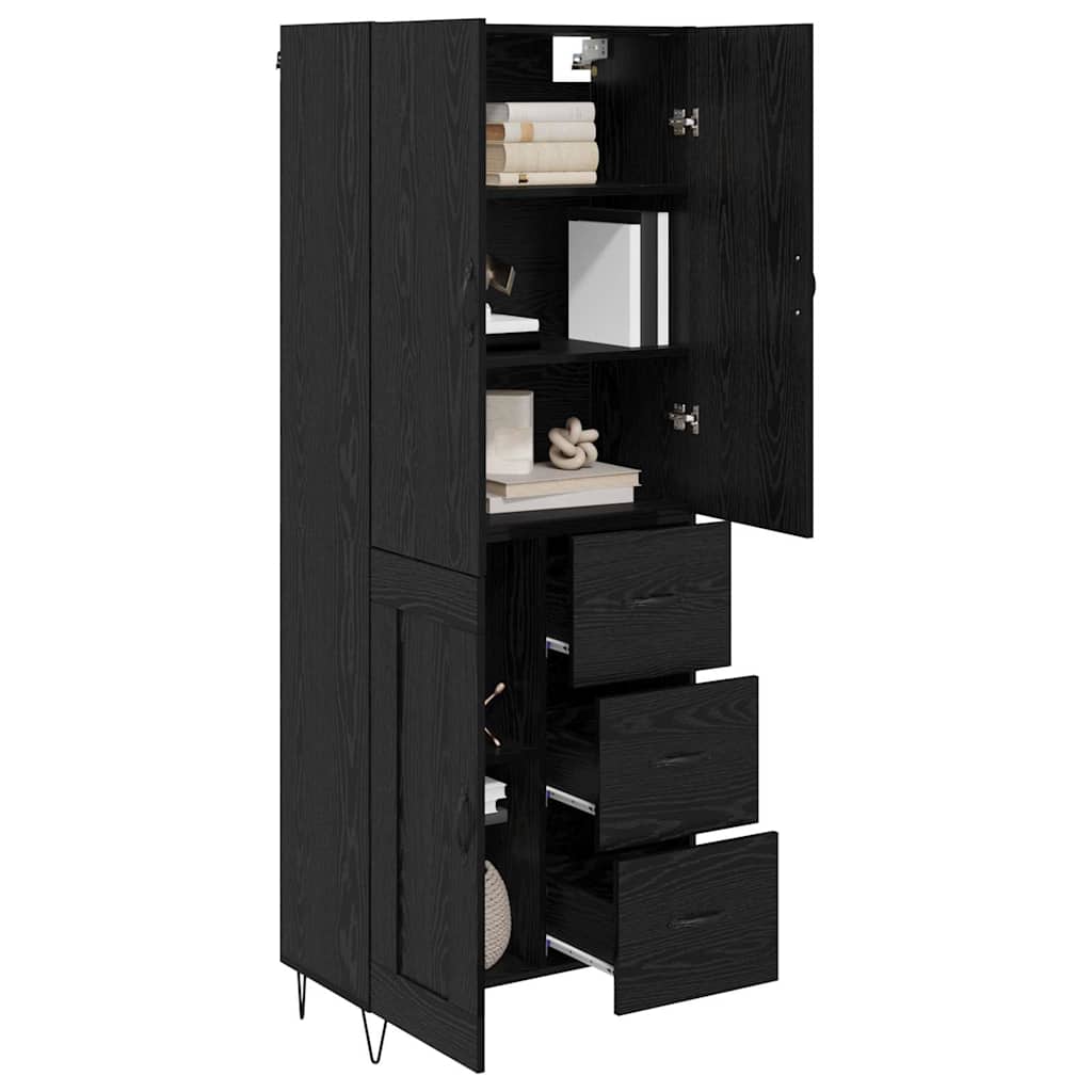 vidaXL Highboard 2 Stück Schwarz Eichen-Optik Ingenieurholz und Glas