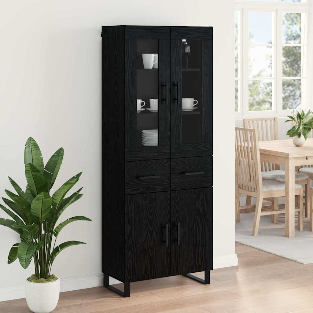 vidaXL Highboard 2 pcs Schwarz Eichen-Optik Engineered Wood und Glas