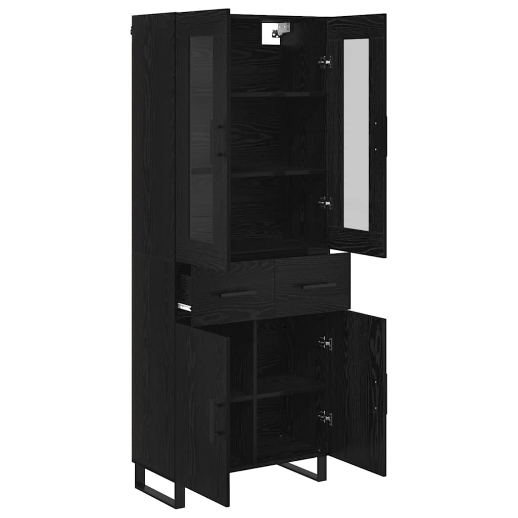 vidaXL Highboard 2 pcs Schwarz Eichen-Optik Engineered Wood und Glas