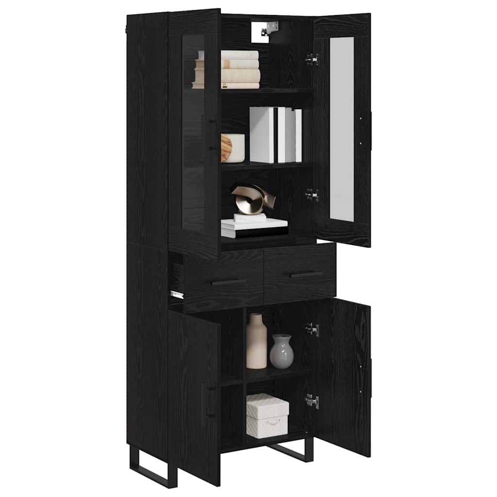 vidaXL Highboard 2 pcs Schwarz Eichen-Optik Engineered Wood und Glas