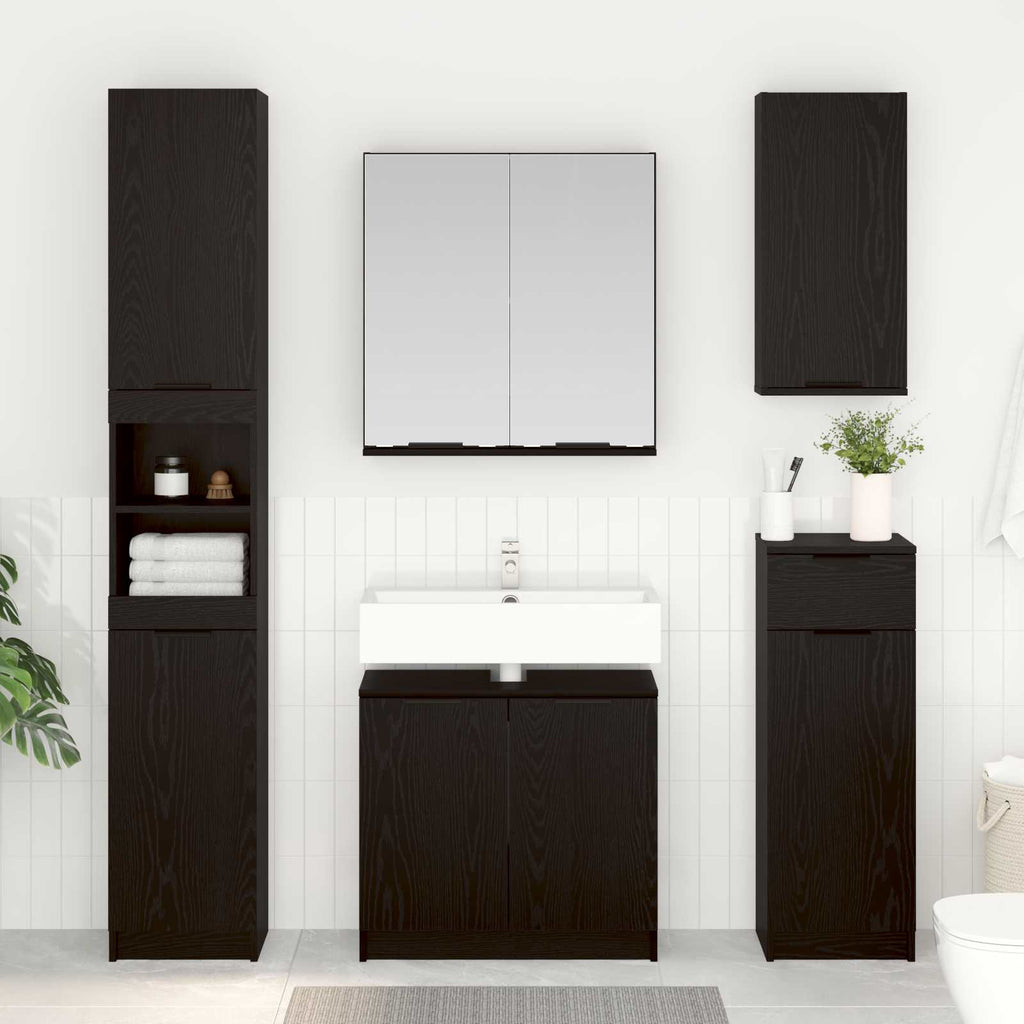 vidaXL Badezimmermöbel-Set 3 pcs Schwarz Eichen-Optik Holzwerkstoff