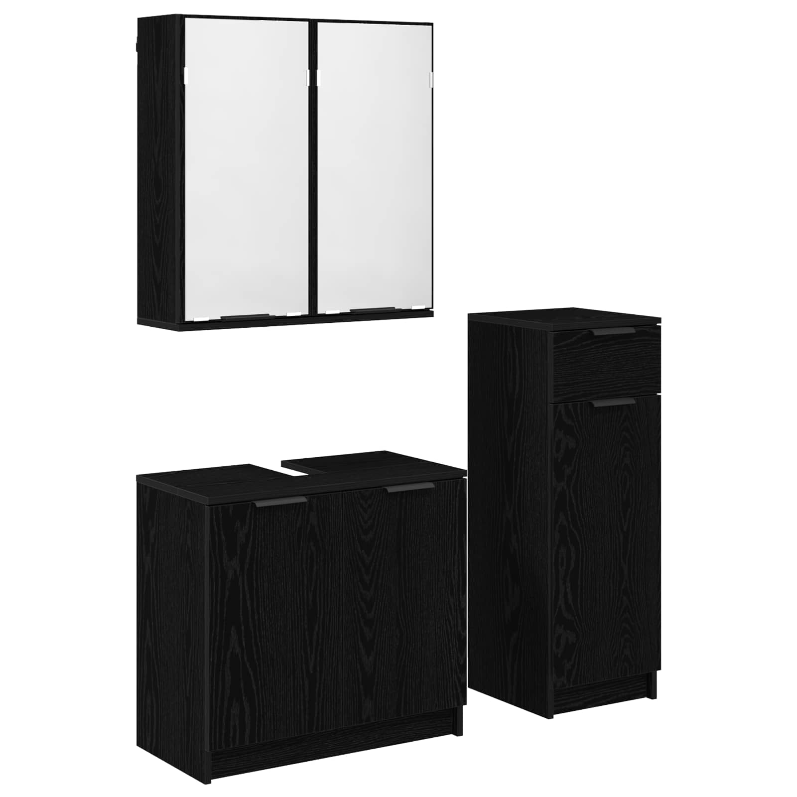 vidaXL Badezimmermöbel-Set 3 pcs Schwarz Eichen-Optik Holzwerkstoff
