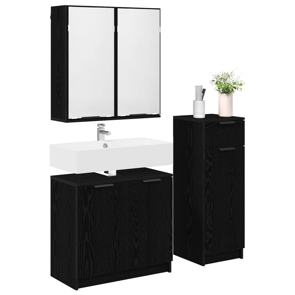 vidaXL Badezimmermöbel-Set 3 pcs Schwarz Eichen-Optik Holzwerkstoff
