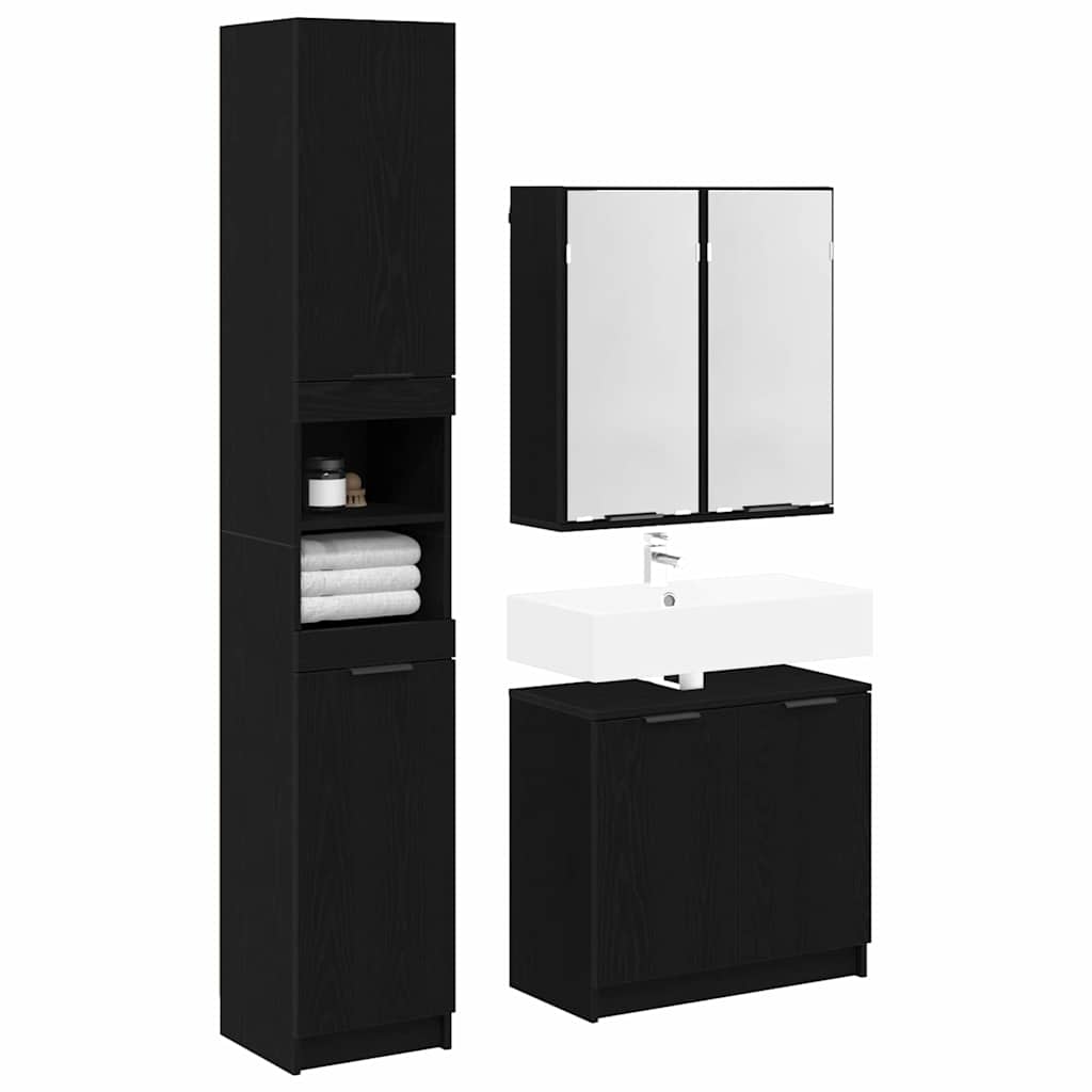 vidaXL Badezimmerschrank-Set 3 Stück Schwarz Eichen-Optik Holzwerkstoff