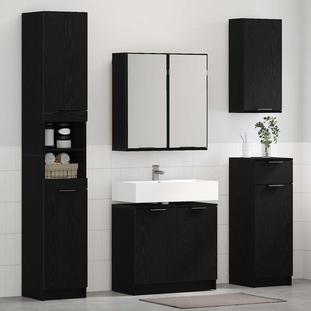 vidaXL Badezimmermöbel-Set 5 pcs Schwarz Eichen-Optik Holzwerkstoff