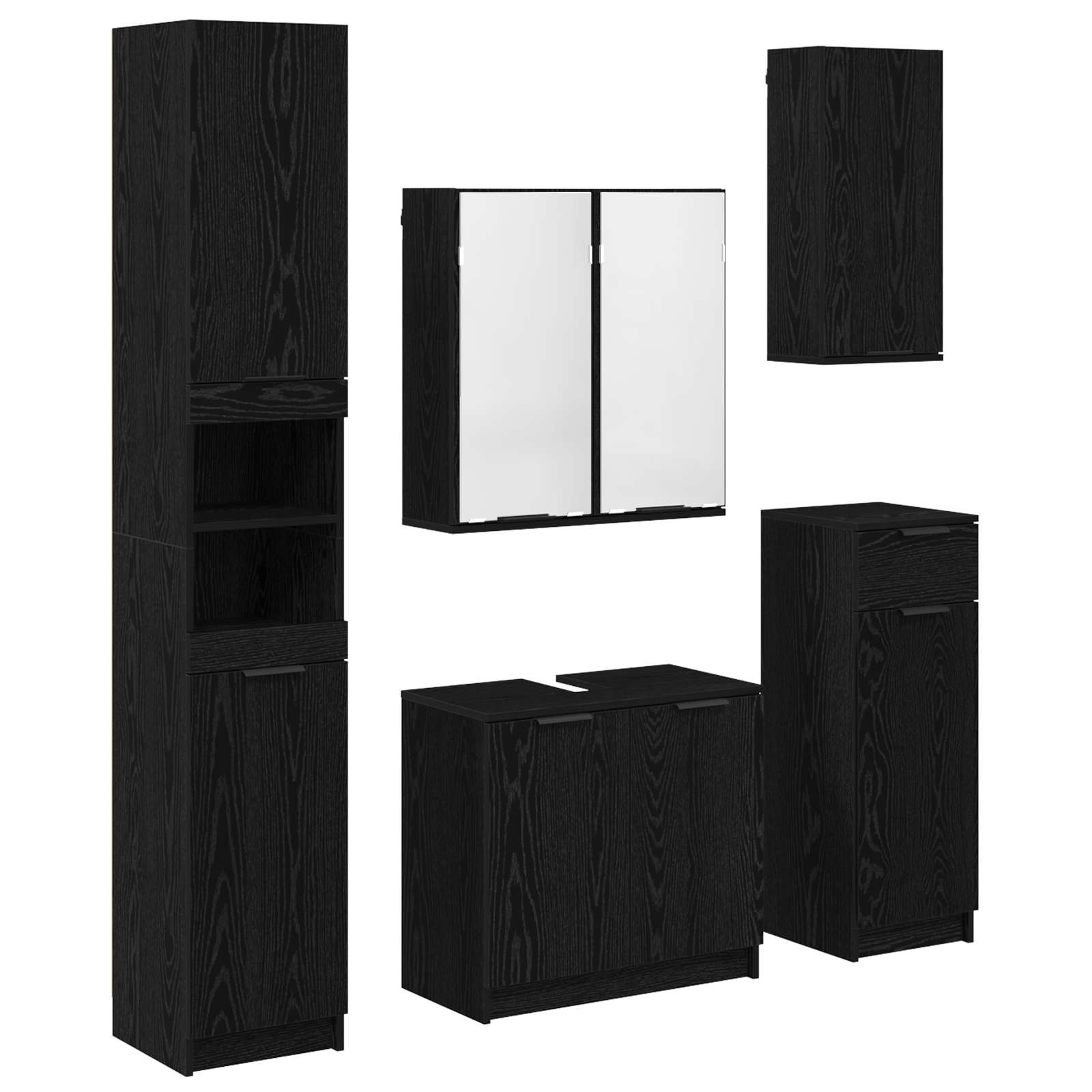 vidaXL Badezimmermöbel-Set 5 pcs Schwarz Eichen-Optik Holzwerkstoff