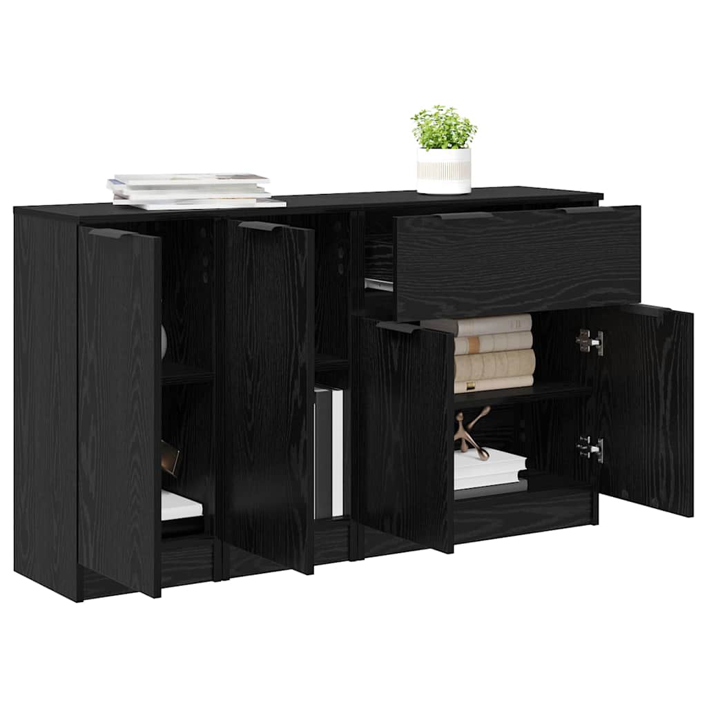 vidaXL Sideboard 3 pcs Schwarz Eichen-Optik Holzwerkstoff
