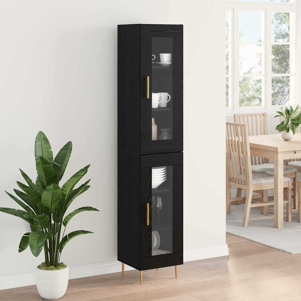 vidaXL Highboard 2 pcs Schwarz Eichen-Optik Glas