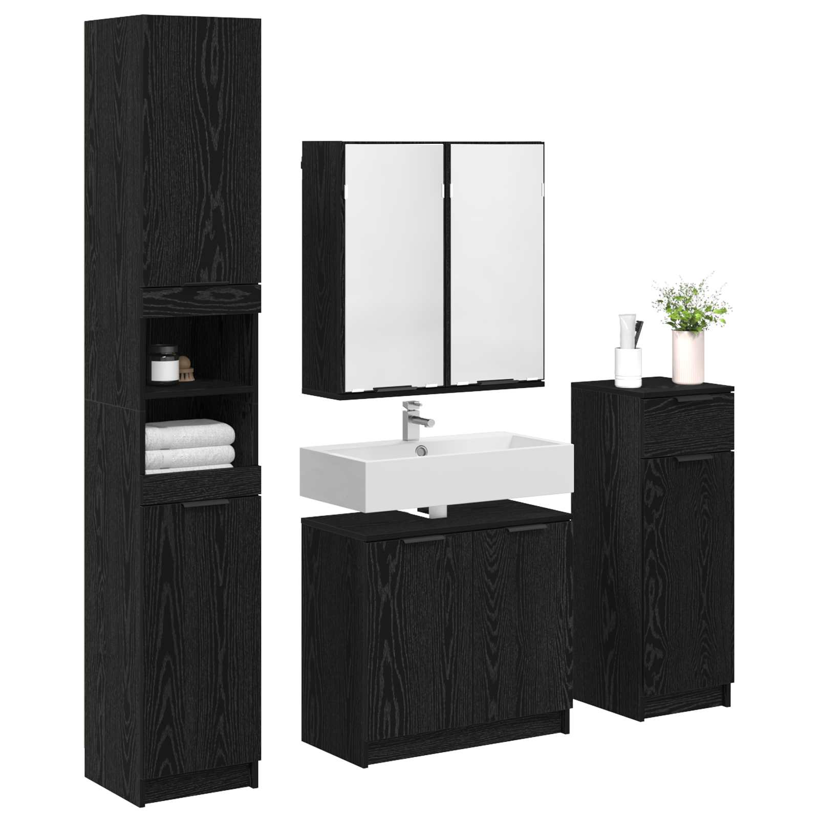 vidaXL Badezimmermöbel-Set 4 pcs Schwarz Eichen-Optik Holzwerkstoff