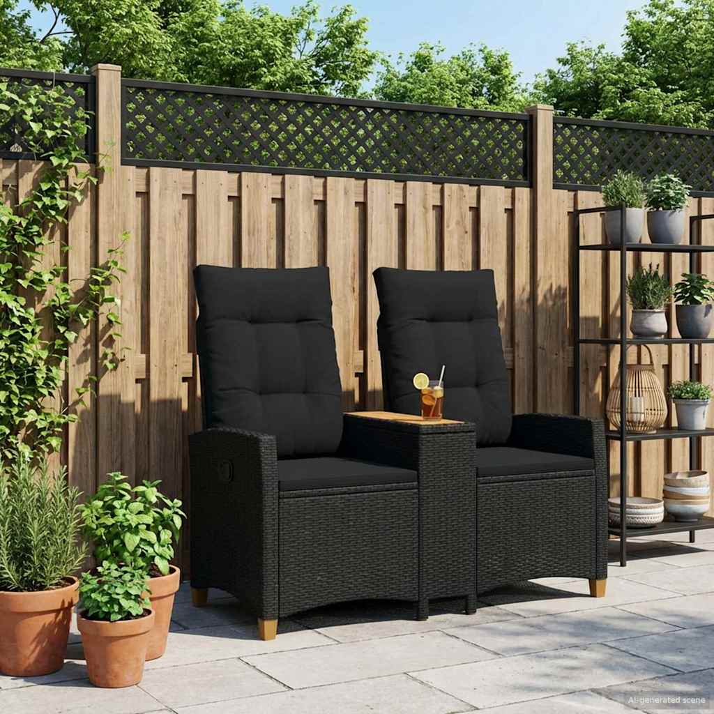 vidaXL Liegebank mit Tisch Schwarz 126 x 65 x 112 cm Poly-Rattan