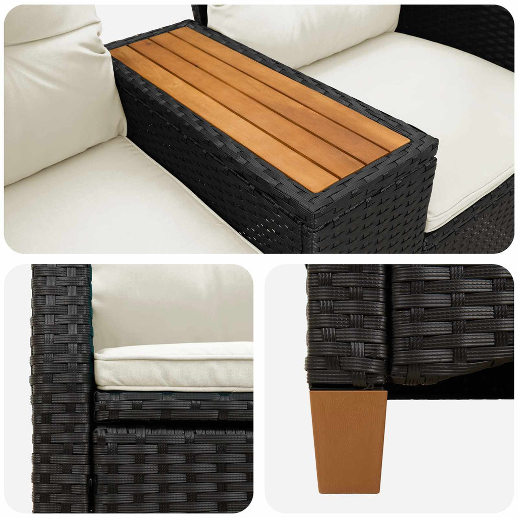 vidaXL Liegebank mit Tisch Schwarz und Cremeweiß 126 x 65 x 112 cm