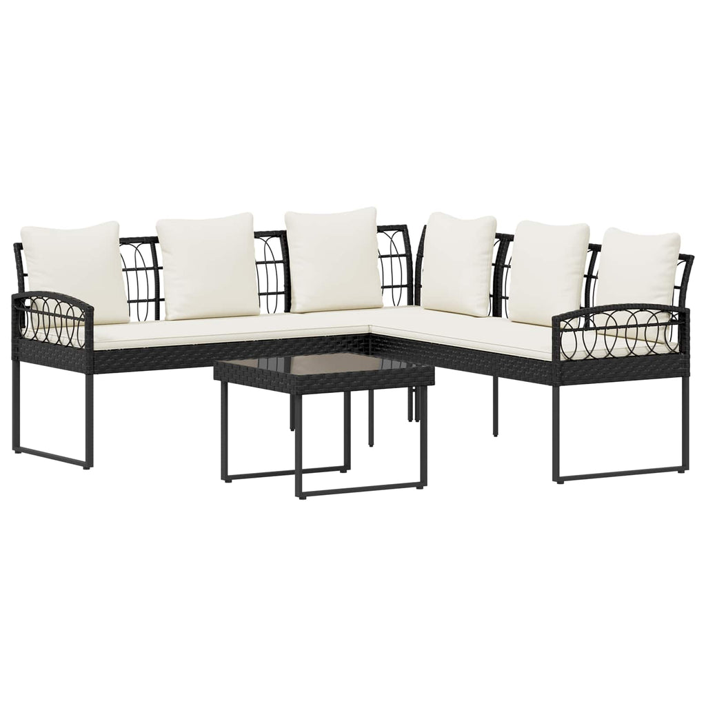 vidaXL Gartensofa-set 2 pcs Schwarz und Creme Poly Rattan Stahl
