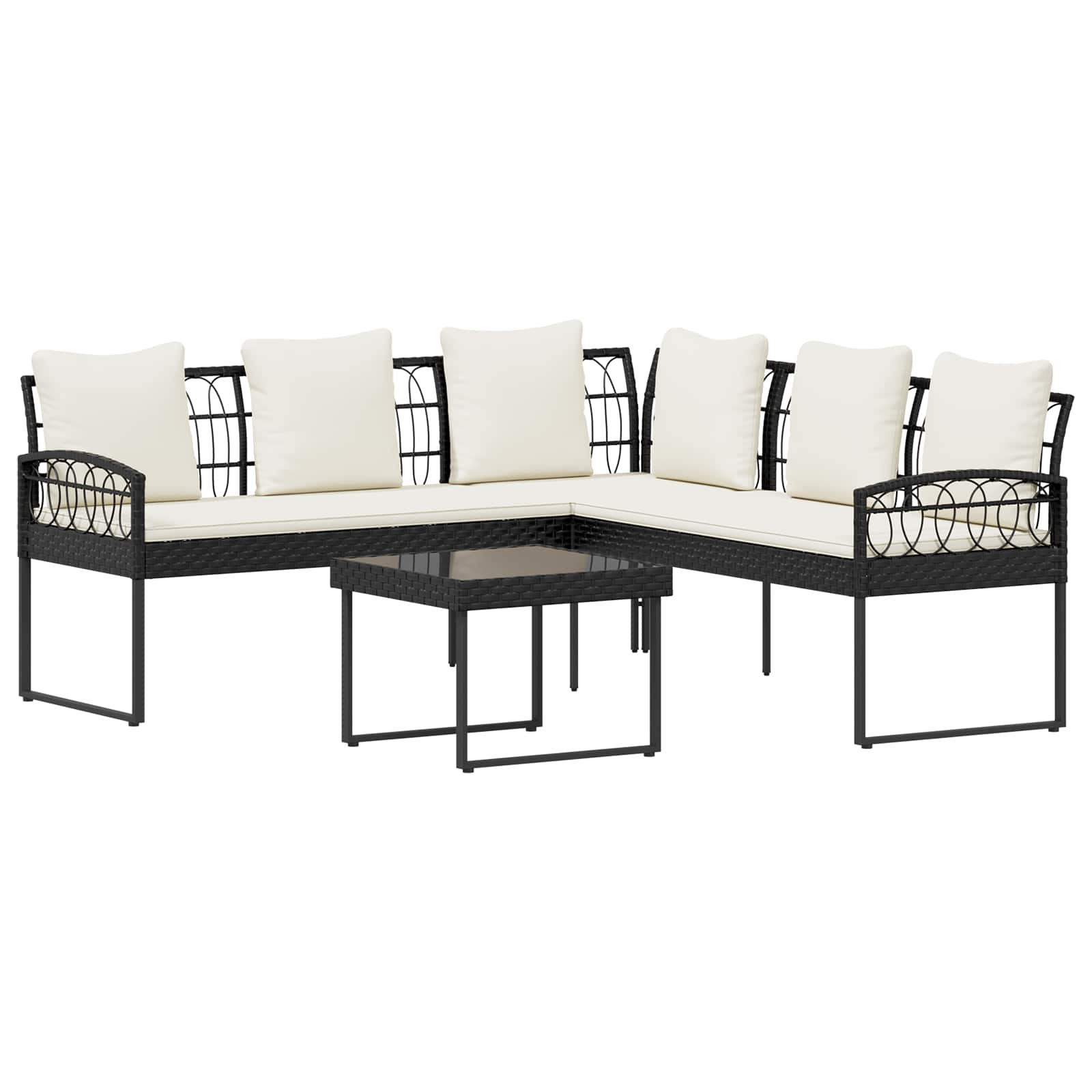 vidaXL Gartensofa-set 2 pcs Schwarz und Creme Poly Rattan Stahl
