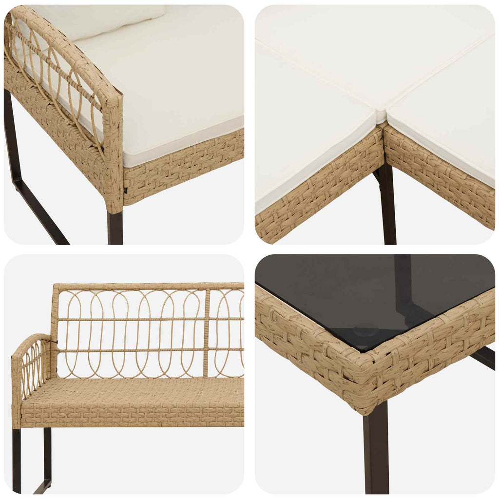 vidaXL Gartensofa-set mit Kissen 2 pcs Natur Poly Rattan Stahl
