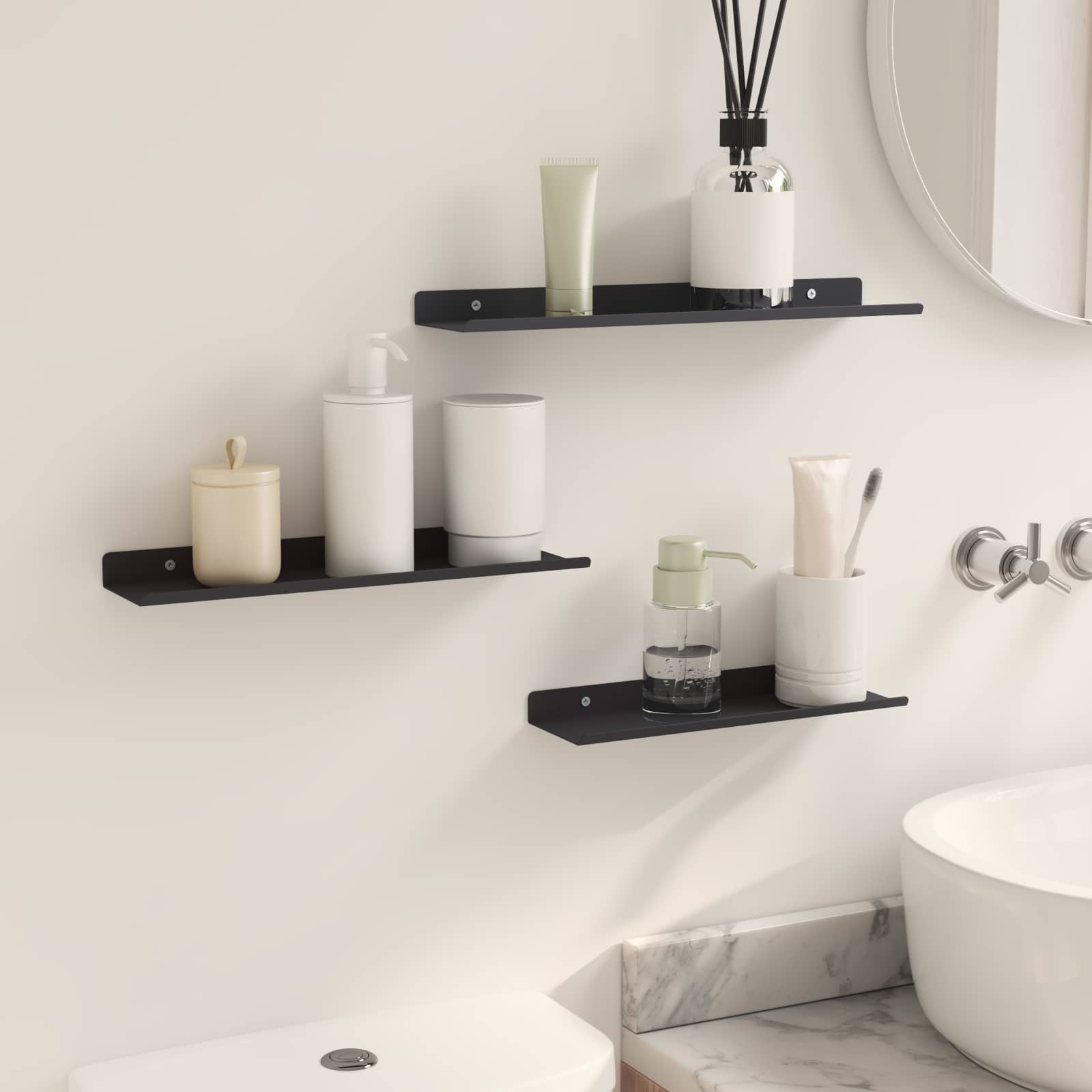 vidaXL Schwebendes Regal 3 pcs Schwarz 40 x 9 x 2,5 cm Stahl