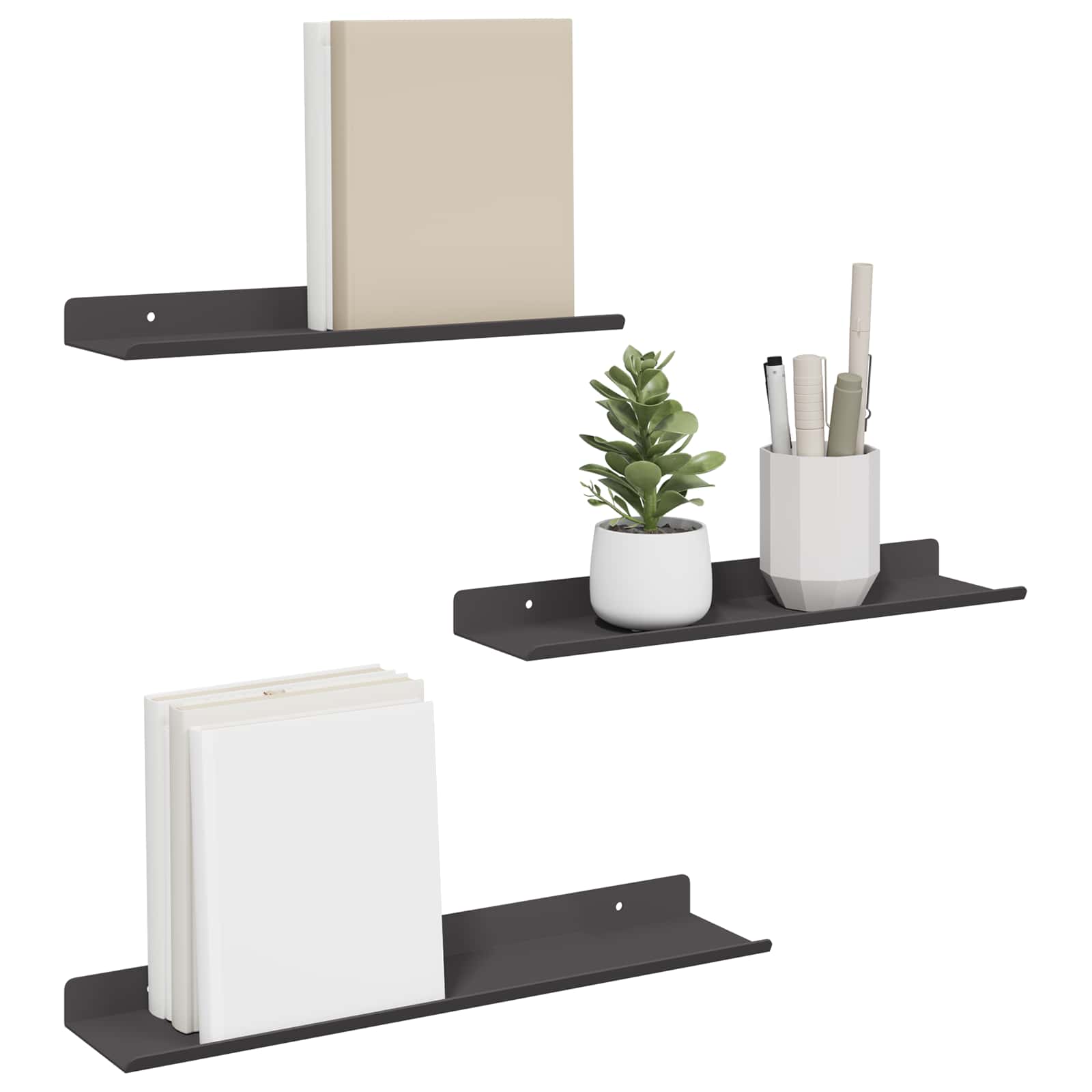vidaXL Schwebendes Regal 3 pcs Schwarz 40 x 9 x 2,5 cm Stahl