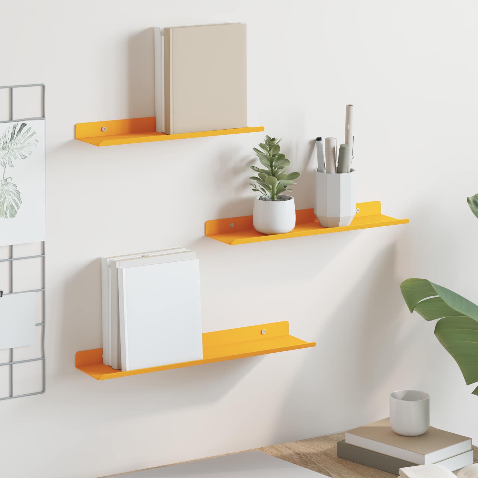 vidaXL Schwebendes Regal 3 pcs Senfgelb 40 x 9 x 2,5 cm Stahl