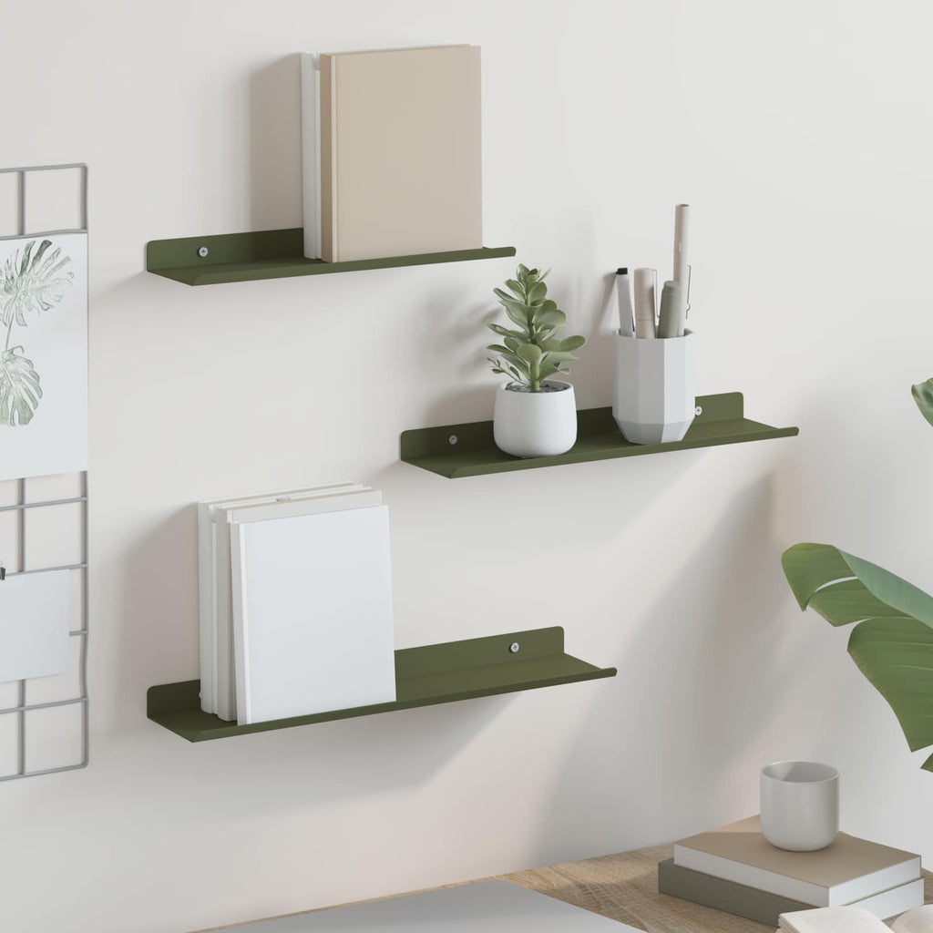 vidaXL Schwebendes Regal 3 pcs Olive Grün 40 x 9 x 2,5 cm Stahl