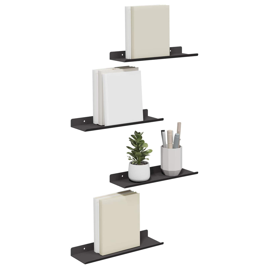 vidaXL Schwebendes Regal 4 pcs Schwarz 30 x 9 x 2,5 cm Stahl