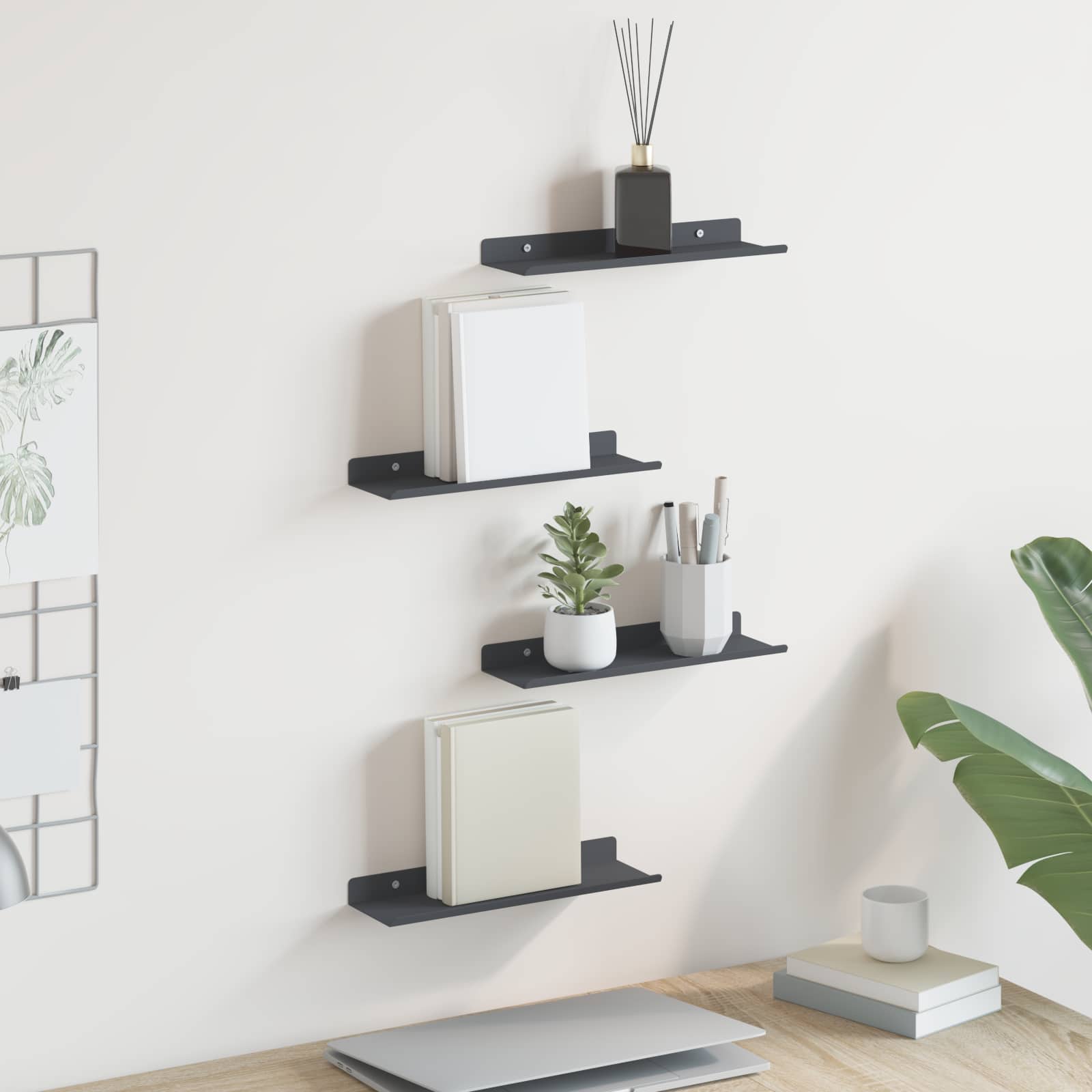 vidaXL Schwebendes Regal 4 pcs Schwarz 30 x 9 x 2,5 cm Stahl