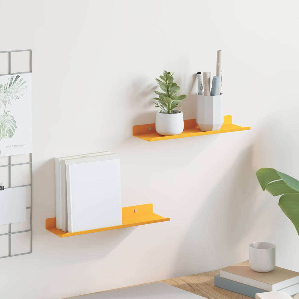 vidaXL Schwebendes Regal 2 pcs Senfgelb 30 x 9 x 2,5 cm Stahl