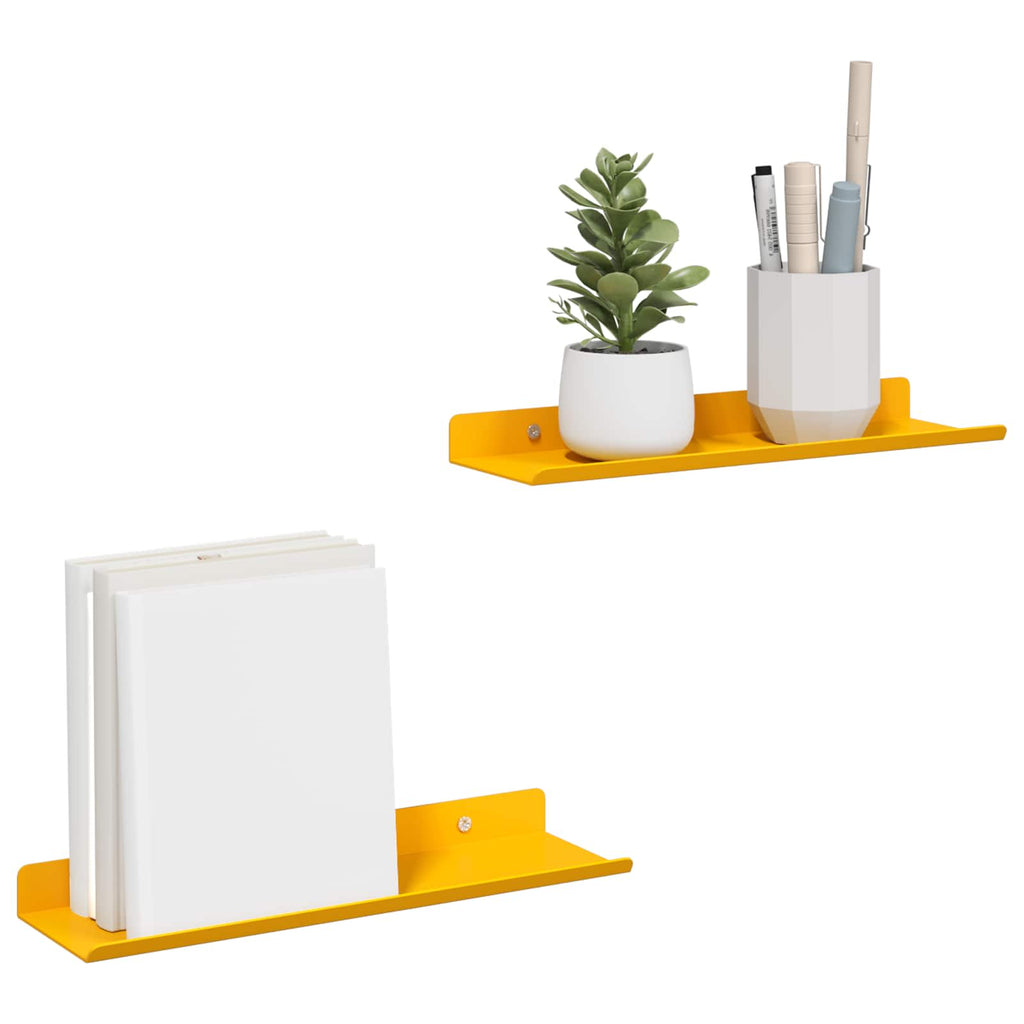vidaXL Schwebendes Regal 2 pcs Senfgelb 30 x 9 x 2,5 cm Stahl