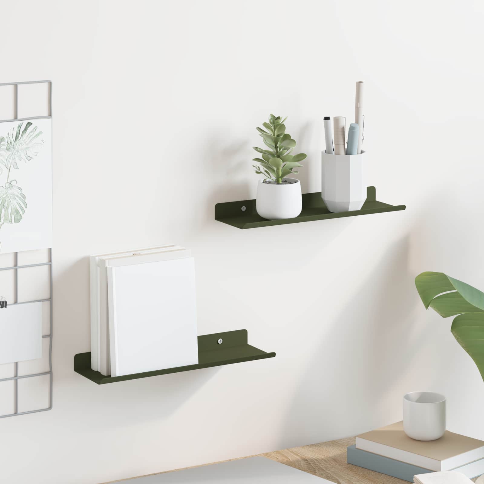 vidaXL Schwebendes Regal 2 pcs Olive Grün 30 x 9 x 2,5 cm Stahl