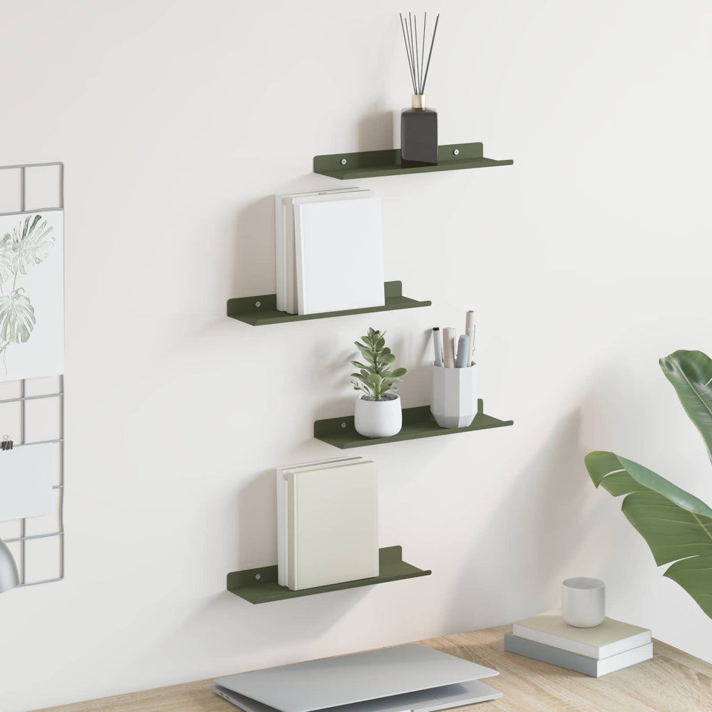 vidaXL Schwebendes Regal 4 pcs Olive Grün 30 x 9 x 2,5 cm Stahl