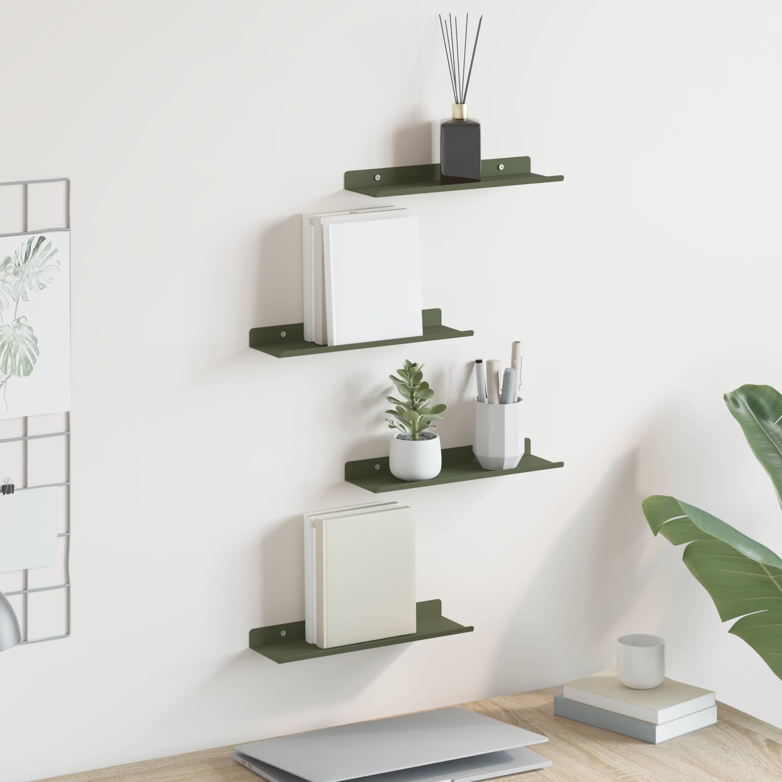 vidaXL Schwebendes Regal 4 pcs Olive Grün 30 x 9 x 2,5 cm Stahl
