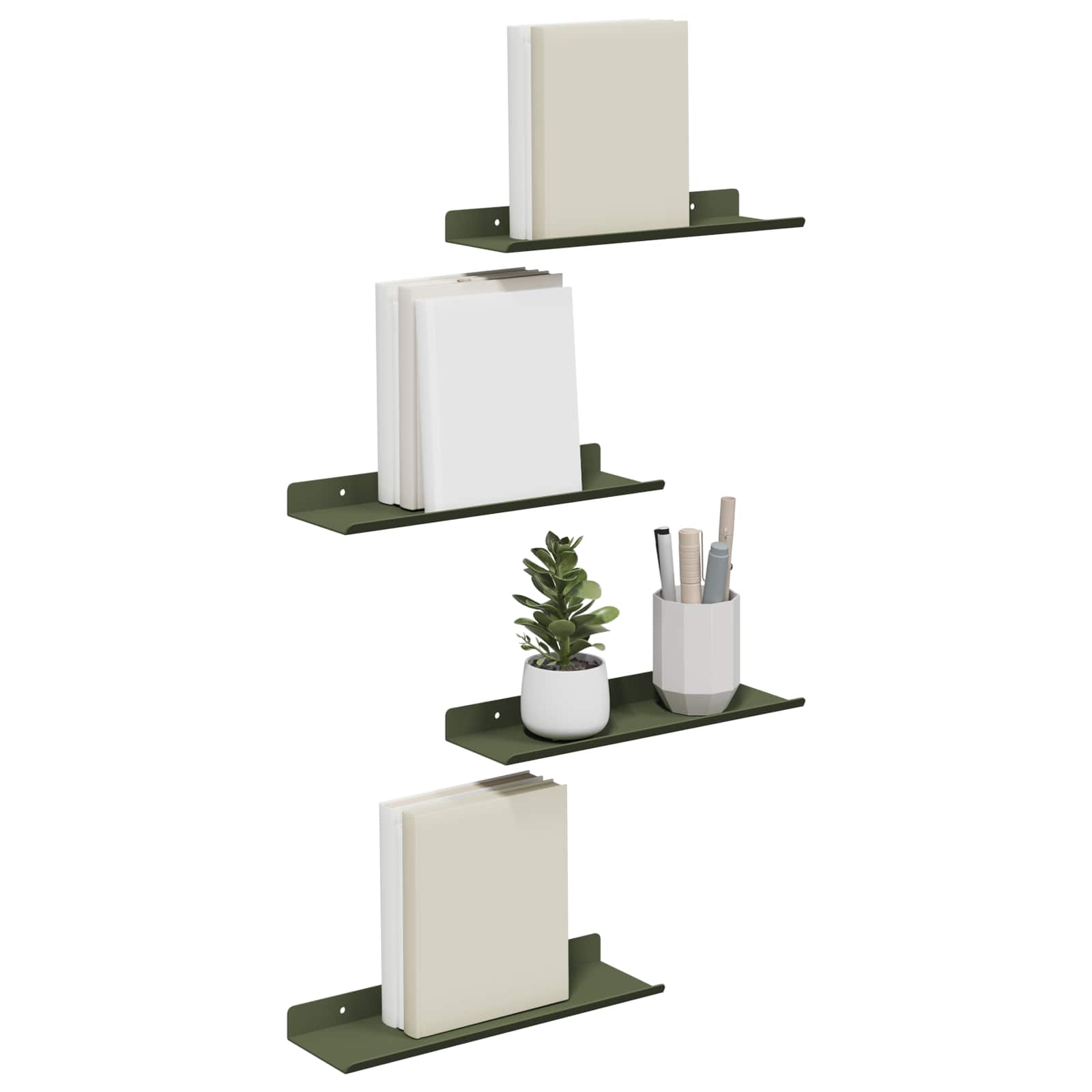 vidaXL Schwebendes Regal 4 pcs Olive Grün 30 x 9 x 2,5 cm Stahl