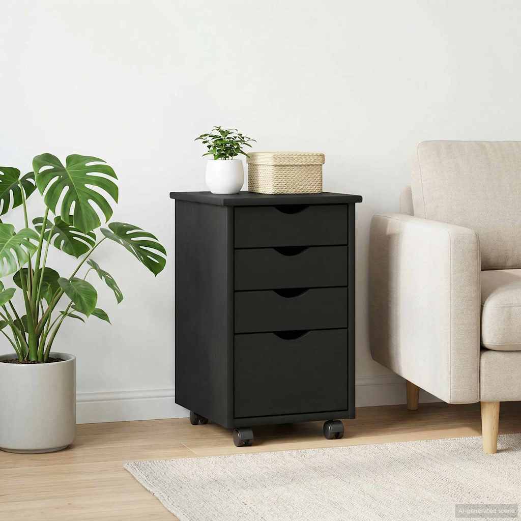 vidaXL Rollschrank Schwarz 34 x 39 x 56 cm Massives Kiefernholz