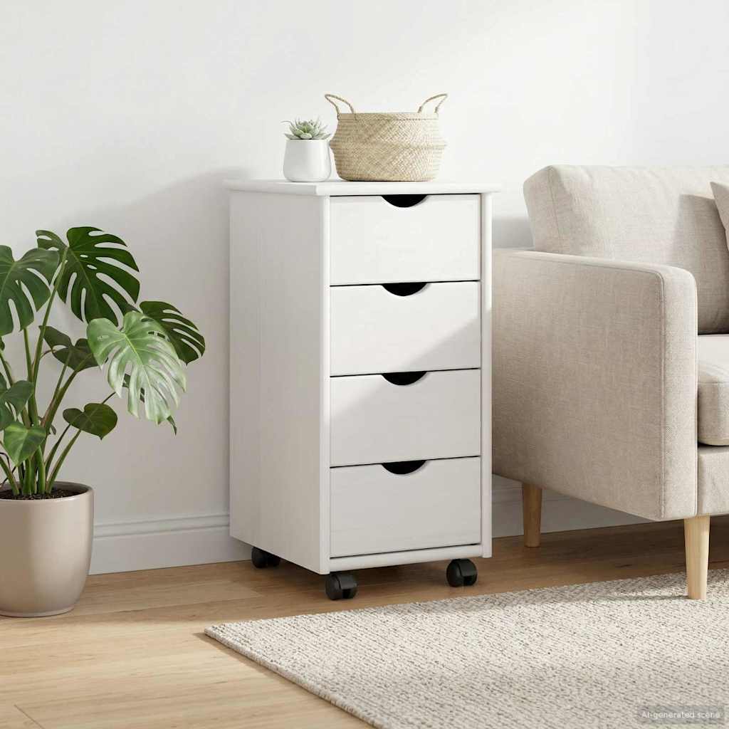 vidaXL Rollschrank Mit Rad Weiß 34 x 39 x 65,5 cm Massivholz Kiefer