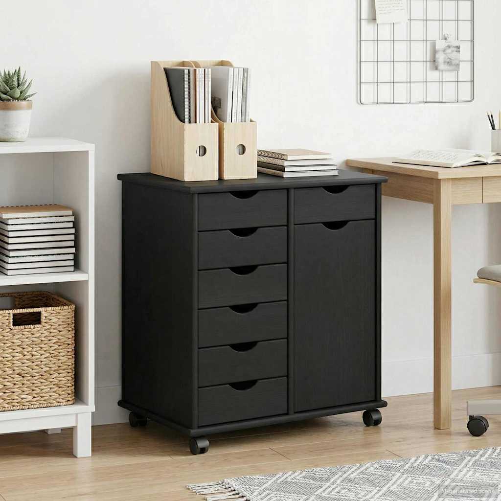 vidaXL Rollschrank Schwarz 63,5 x 39 x 65,5 cm Massivholz Kiefer