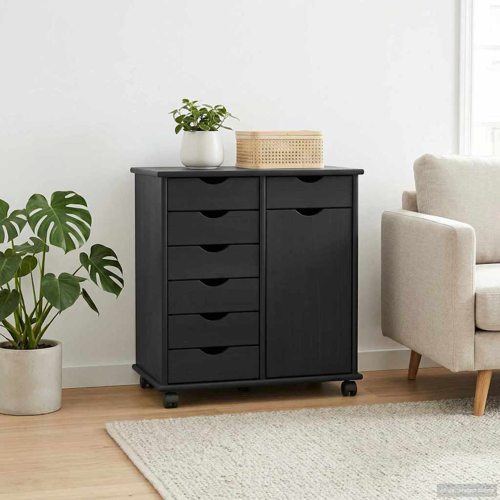 vidaXL Rollschrank Schwarz 63,5 x 39 x 65,5 cm Massivholz Kiefer
