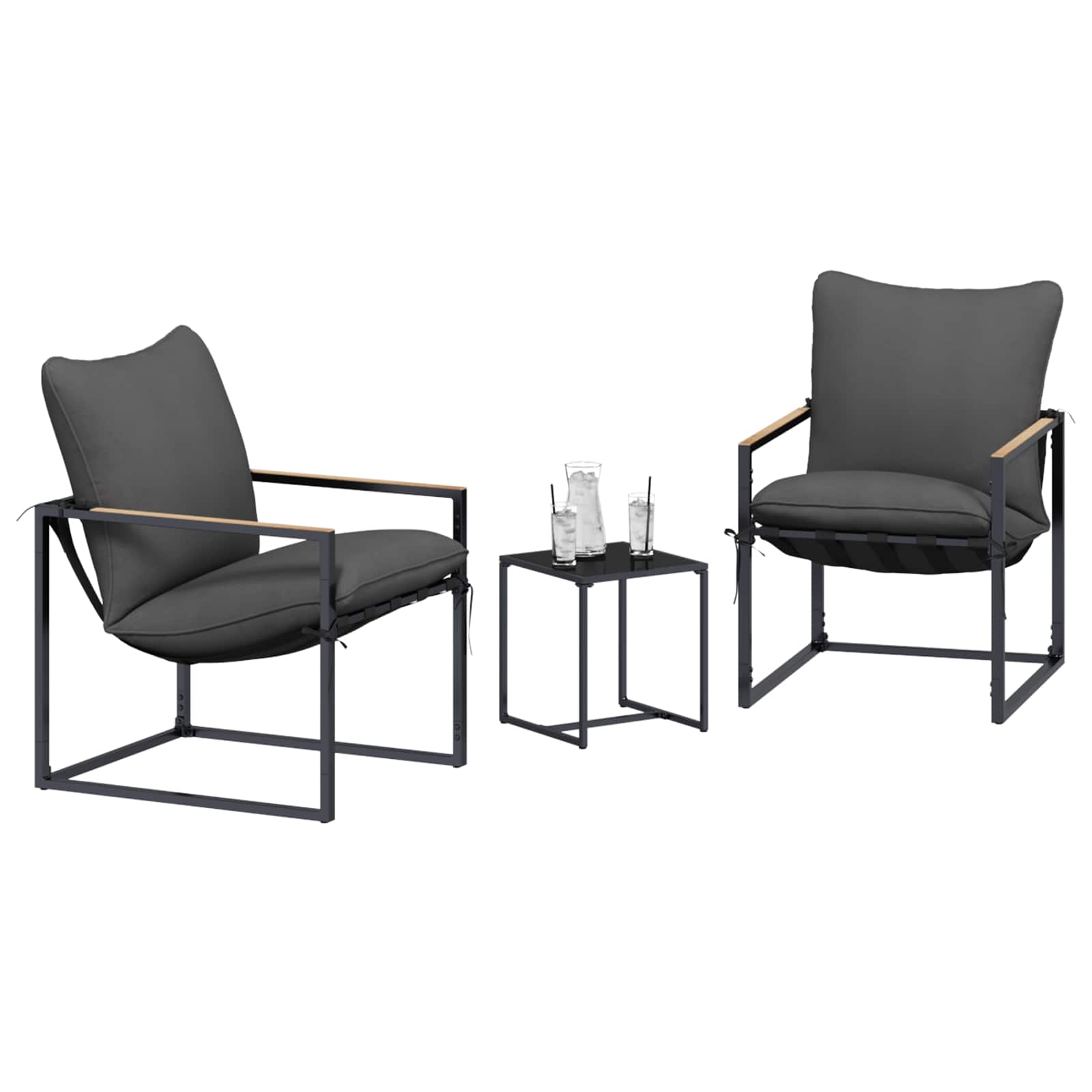 vidaXL Gartensofa-set 3 pcs Schwarz und Anthrazit Stahl